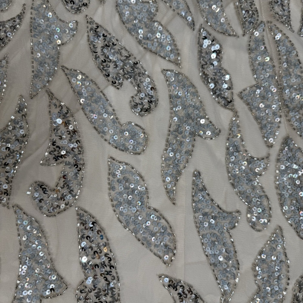 Mac Duggal Nude Silver Illusion Sheer Cap Sleeve Bead Sequin Belted Modest 5532 - Picture 11 of 16